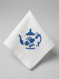 Set of 2 pcs Custom Embroidered Blue Teapot Napkin Vintage Floral Teapot Cloth Handkerchief Elegant Table Setting Gift Made to Order