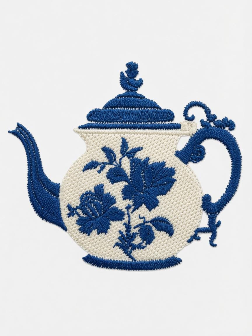 Set of 2 pcs Custom Embroidered Blue Teapot Napkin Vintage Floral Teapot Cloth Handkerchief Elegant Table Setting Gift Made to Order