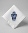 Set of 2 pcs Custom Embroidered Blue Ginger Jar Napkin Chinoiserie Porcelain Vase with Birds Floral Cloth Handkerchief Gift Made to Order