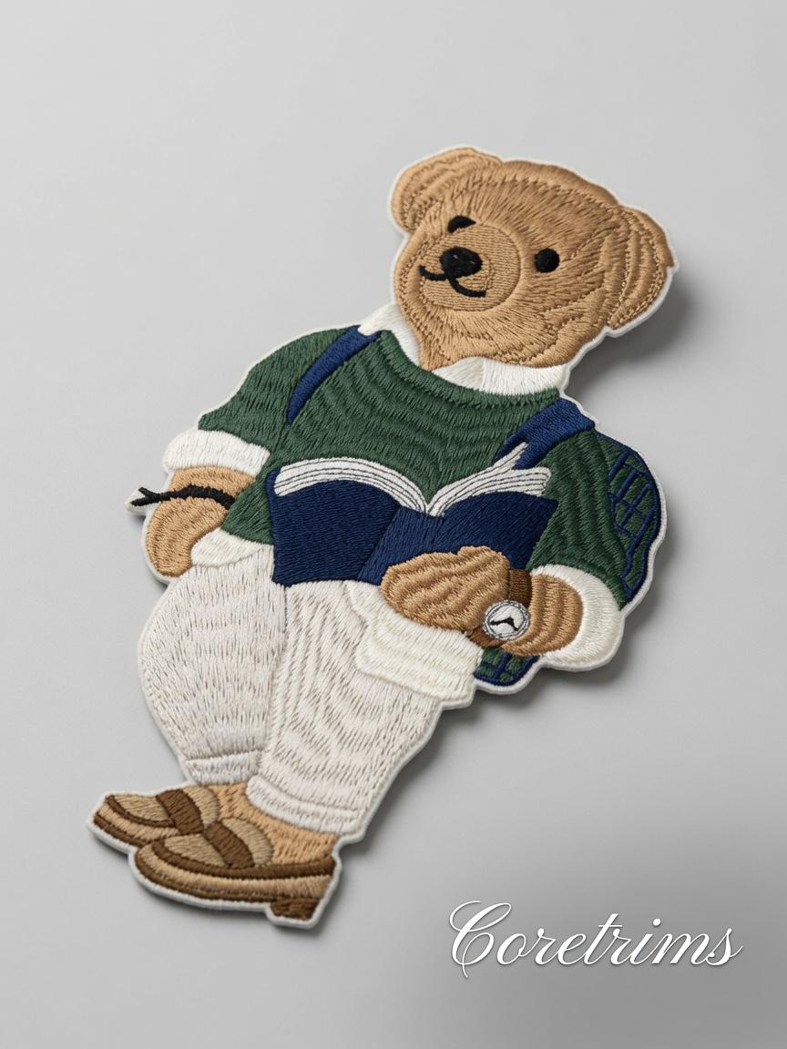 Studious Teddy Bear Patch – Bookworm Bear with Glasses & Book Embroidered Iron-On Appliqué