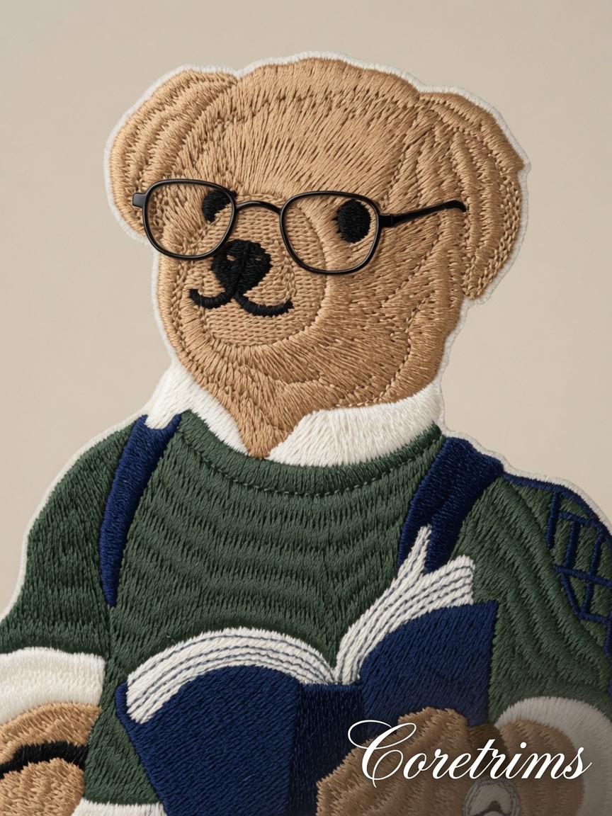 Studious Teddy Bear Patch – Bookworm Bear with Glasses & Book Embroidered Iron-On Appliqué