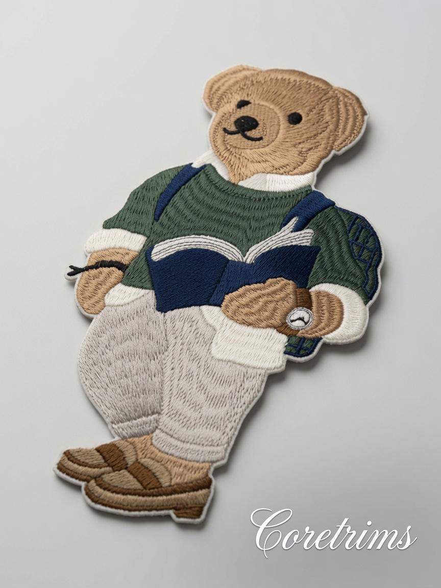 Studious Teddy Bear Patch – Bookworm Bear with Glasses & Book Embroidered Iron-On Appliqué