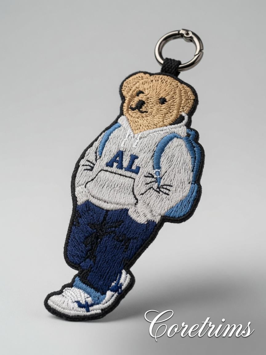 Backpack Teddy Bear Keychain – AL Hoodie Embroidered Bag Charm Keyring, Student Style Bear