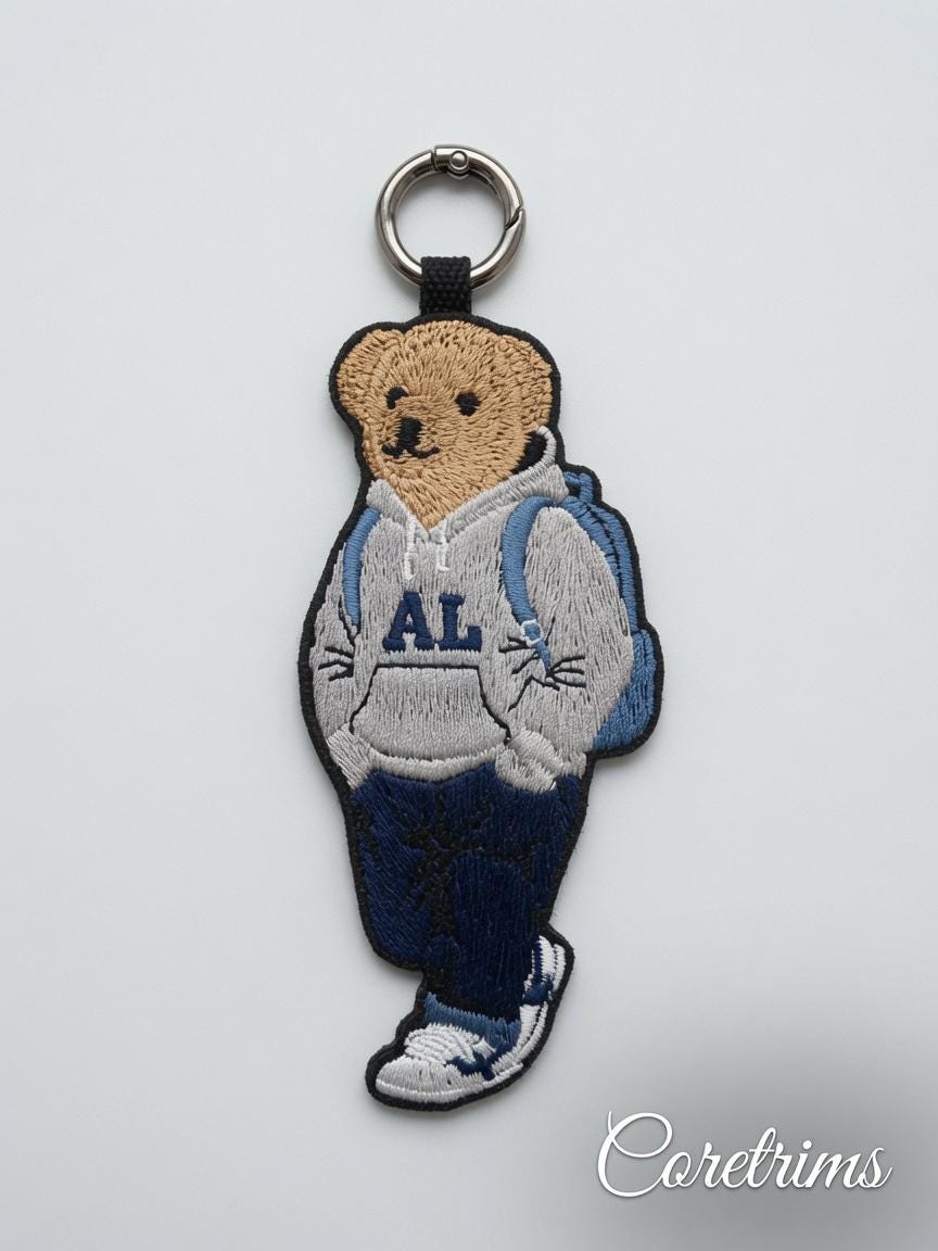 Backpack Teddy Bear Keychain – AL Hoodie Embroidered Bag Charm Keyring, Student Style Bear