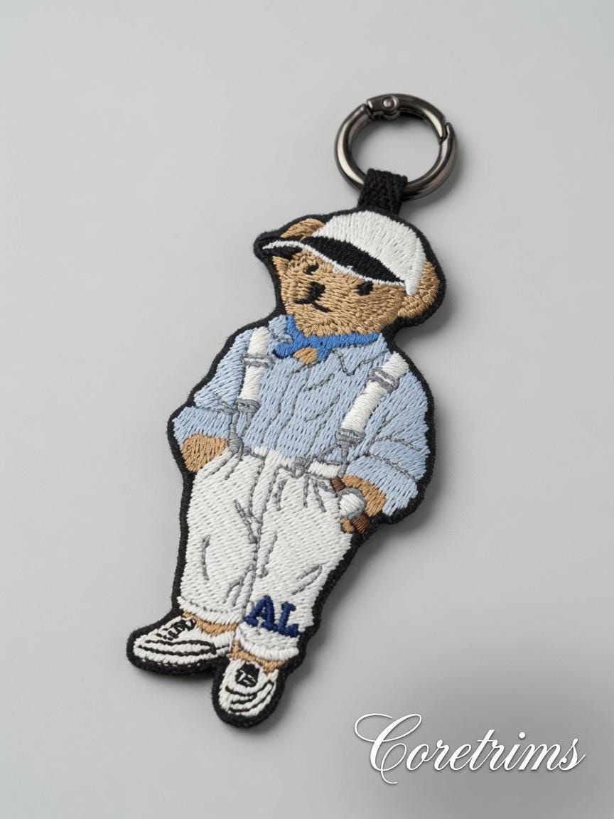 Polo Teddy Bear Keychain – Overalls & Cap Embroidered Bag Charm Keyring with AL Detai