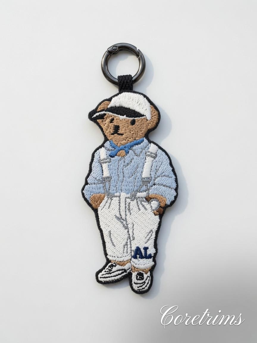 Polo Teddy Bear Keychain – Overalls & Cap Embroidered Bag Charm Keyring with AL Detai
