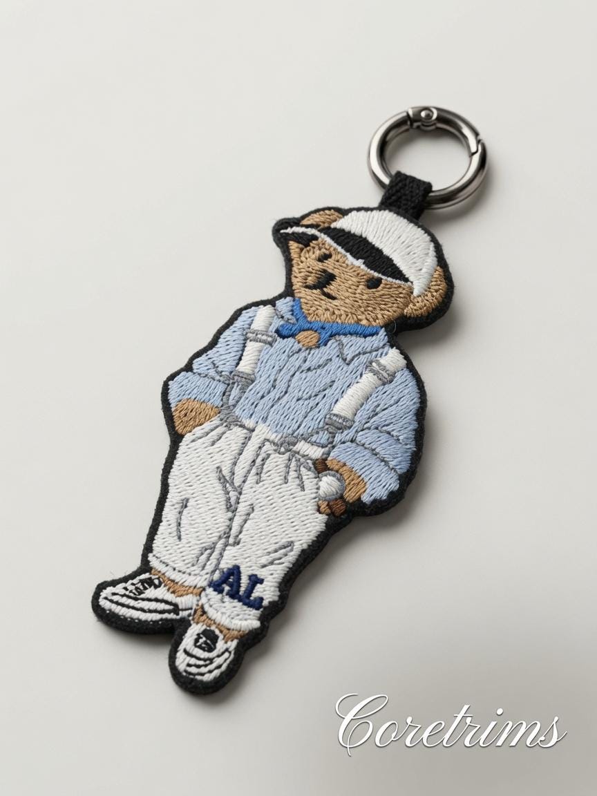Polo Teddy Bear Keychain – Overalls & Cap Embroidered Bag Charm Keyring with AL Detai
