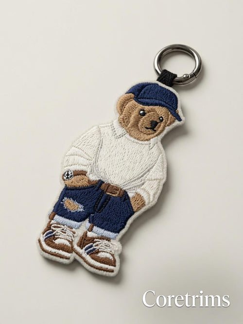 Casual Teddy Bear Keychain – Ripped Jeans & Cap Embroidered Bag Charm Keyring, Street Style Bear