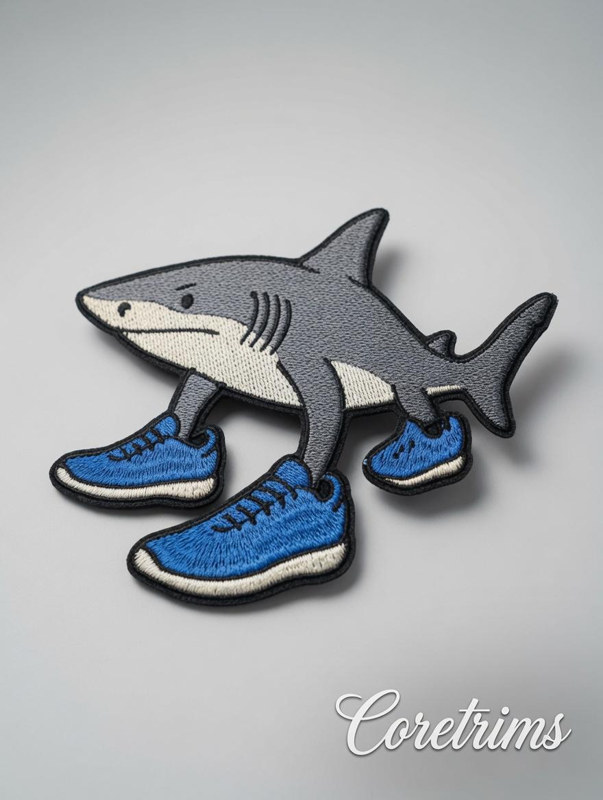 Tralalero Talala Shark in Sneakers Meme – Funny Cartoon Shark Embroidered Iron-On Appliqué, Blue Shoes Shark