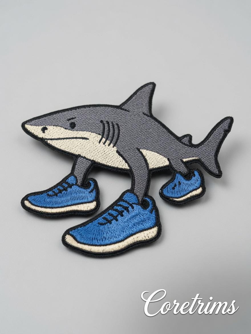 Tralalero Talala Shark in Sneakers Meme – Funny Cartoon Shark Embroidered Iron-On Appliqué, Blue Shoes Shark