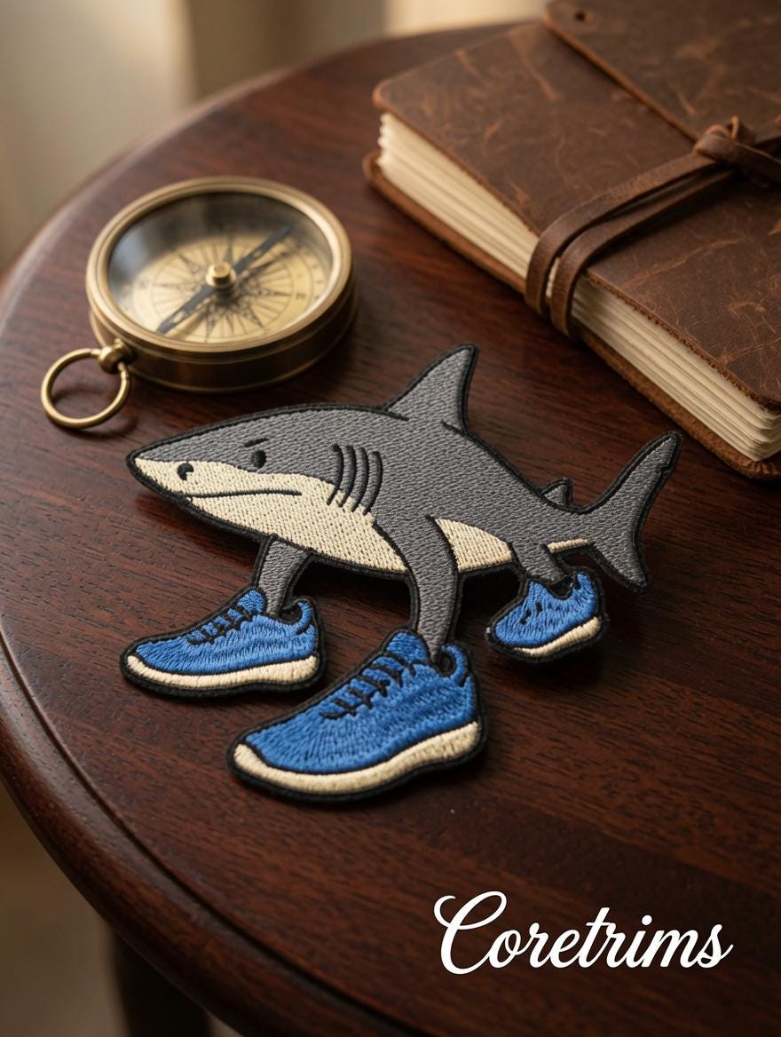 Tralalero Talala Shark in Sneakers Meme – Funny Cartoon Shark Embroidered Iron-On Appliqué, Blue Shoes Shark