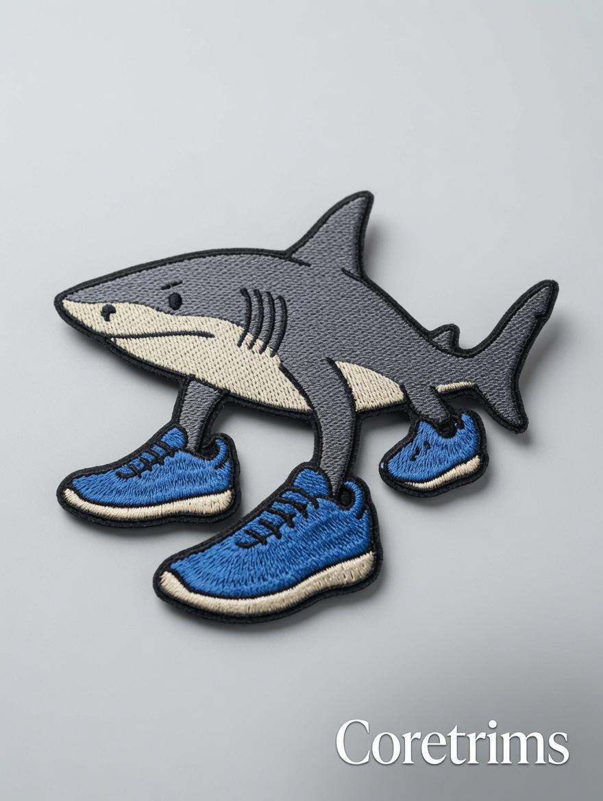 Tralalero Talala Shark in Sneakers Meme – Funny Cartoon Shark Embroidered Iron-On Appliqué, Blue Shoes Shark