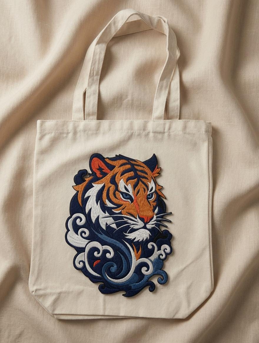 Custom Embroidered Tiger Tote Bag Chinese Style Tiger Head Canvas Shoulder Bag Trendy Shopping Gift Made to Order