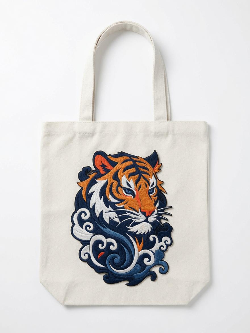 Custom Embroidered Tiger Tote Bag Chinese Style Tiger Head Canvas Shoulder Bag Trendy Shopping Gift Made to Order