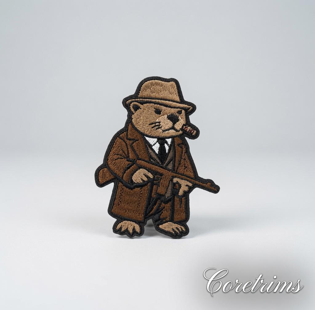 Gangster Beaver Meme  Patch – Mobster Animal with Tommy Gun Embroidered Iron-On Appliqué, Funny Cartoon