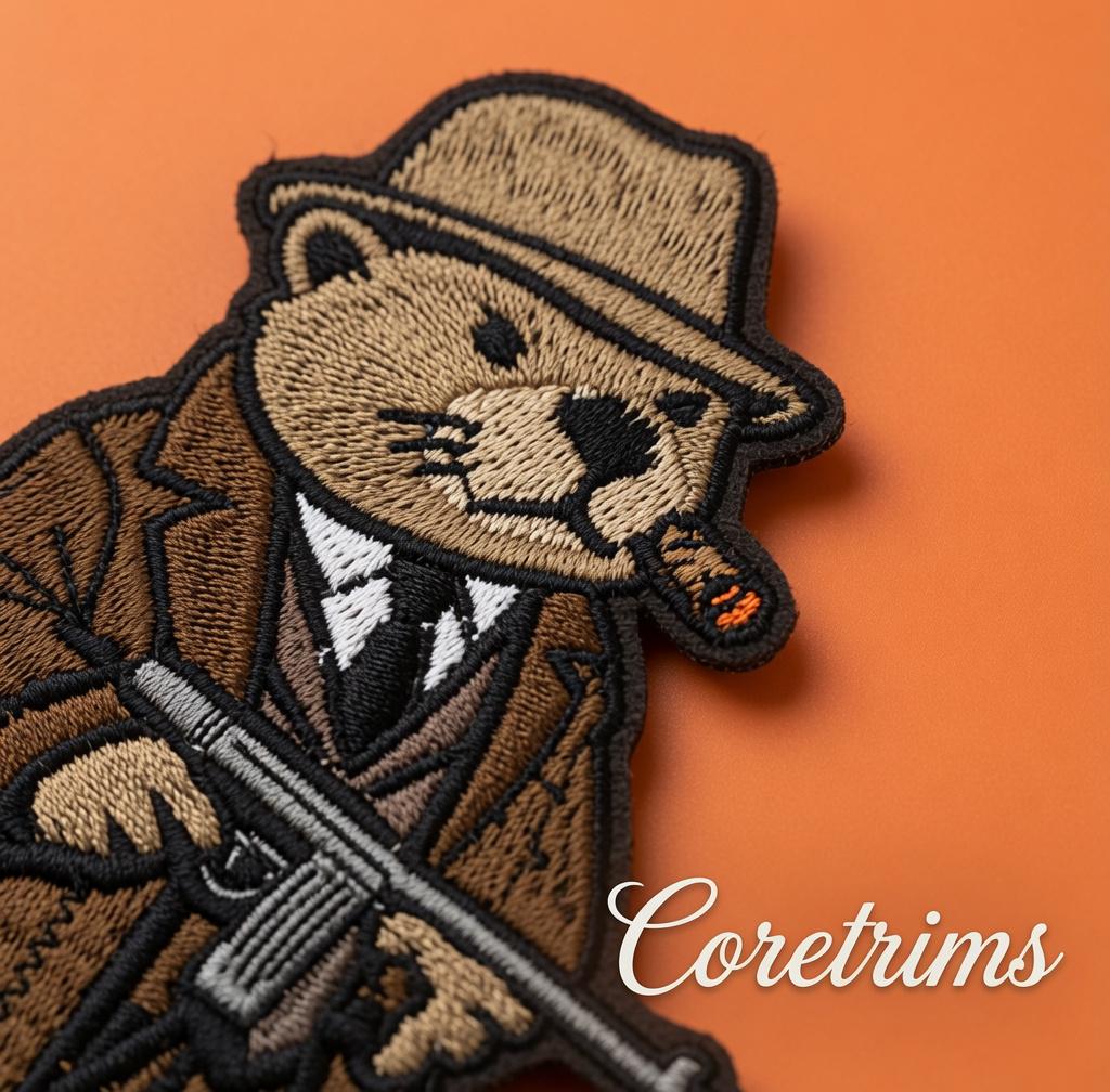 Gangster Beaver Meme  Patch – Mobster Animal with Tommy Gun Embroidered Iron-On Appliqué, Funny Cartoon