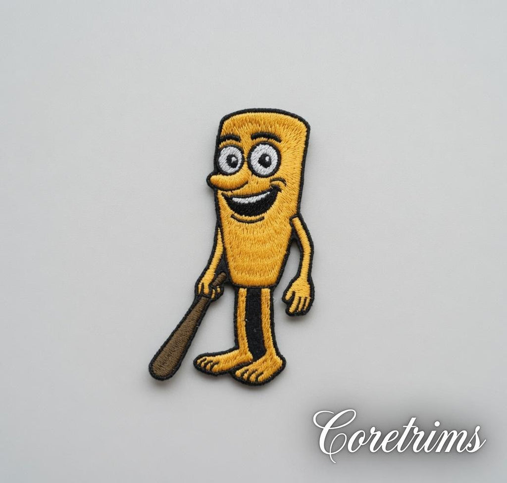 Tung Tung Tung Sahur Italian Brainrot  |  Baseball Bat  Patch – Funny Cartoon Bat with Bat Embroidered Iron-On Appliqué, Sporty Fun Patch