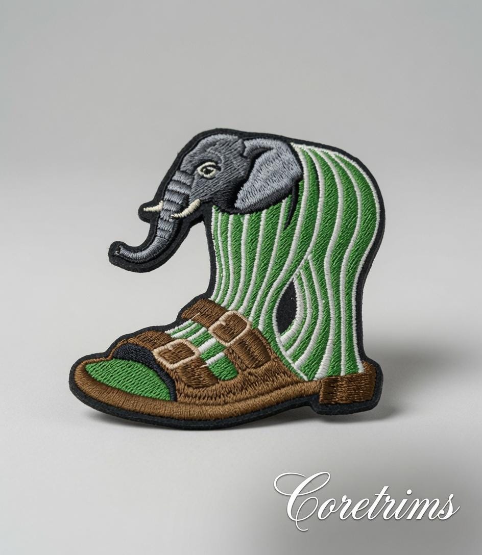 Lirili Larila Cactus Elephant Sandal Meme Patch , Elephant in Sandal Patch – Funny Elephant Sock & Sandal Embroidered Iron-On Appliqué