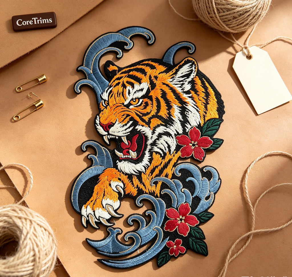 Japanese Style Roaring Tiger Embroidered Patch – main product image