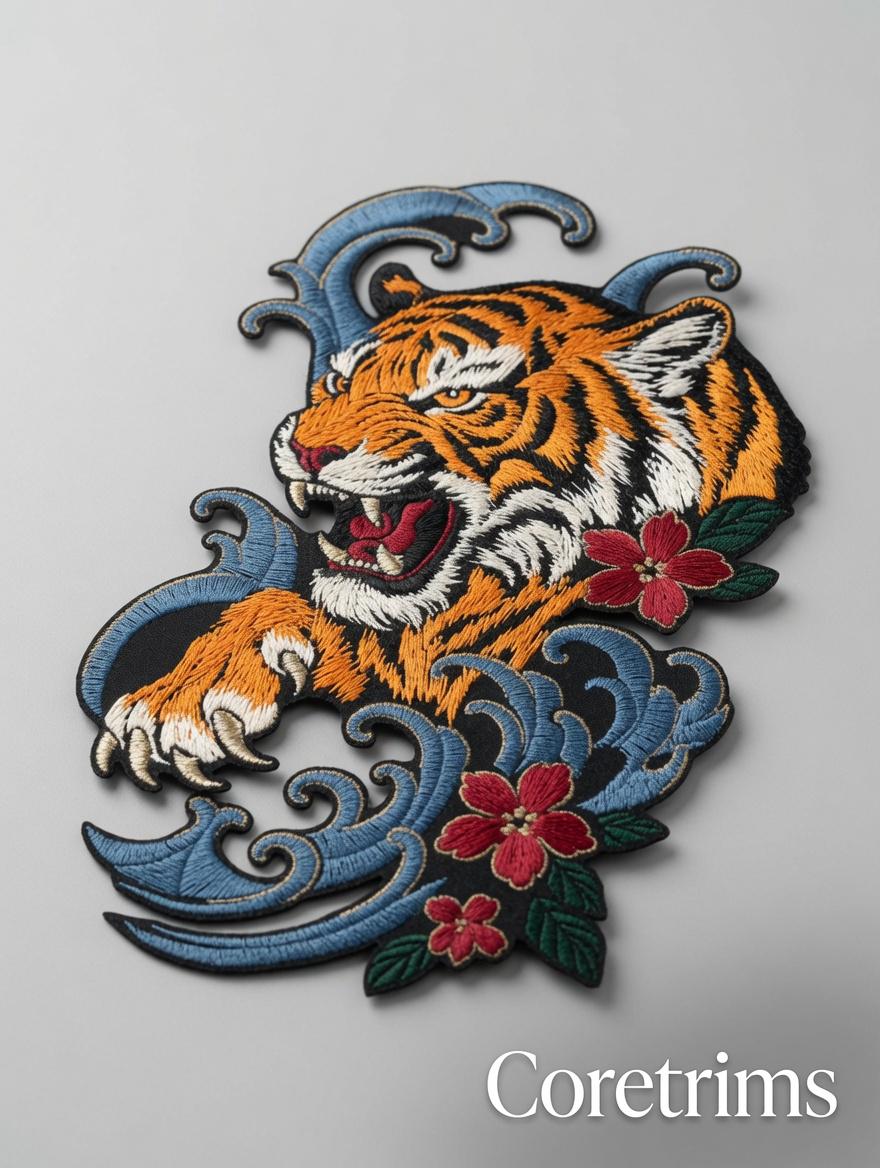 Japanese Style Roaring Tiger Embroidered Patch – product image 8