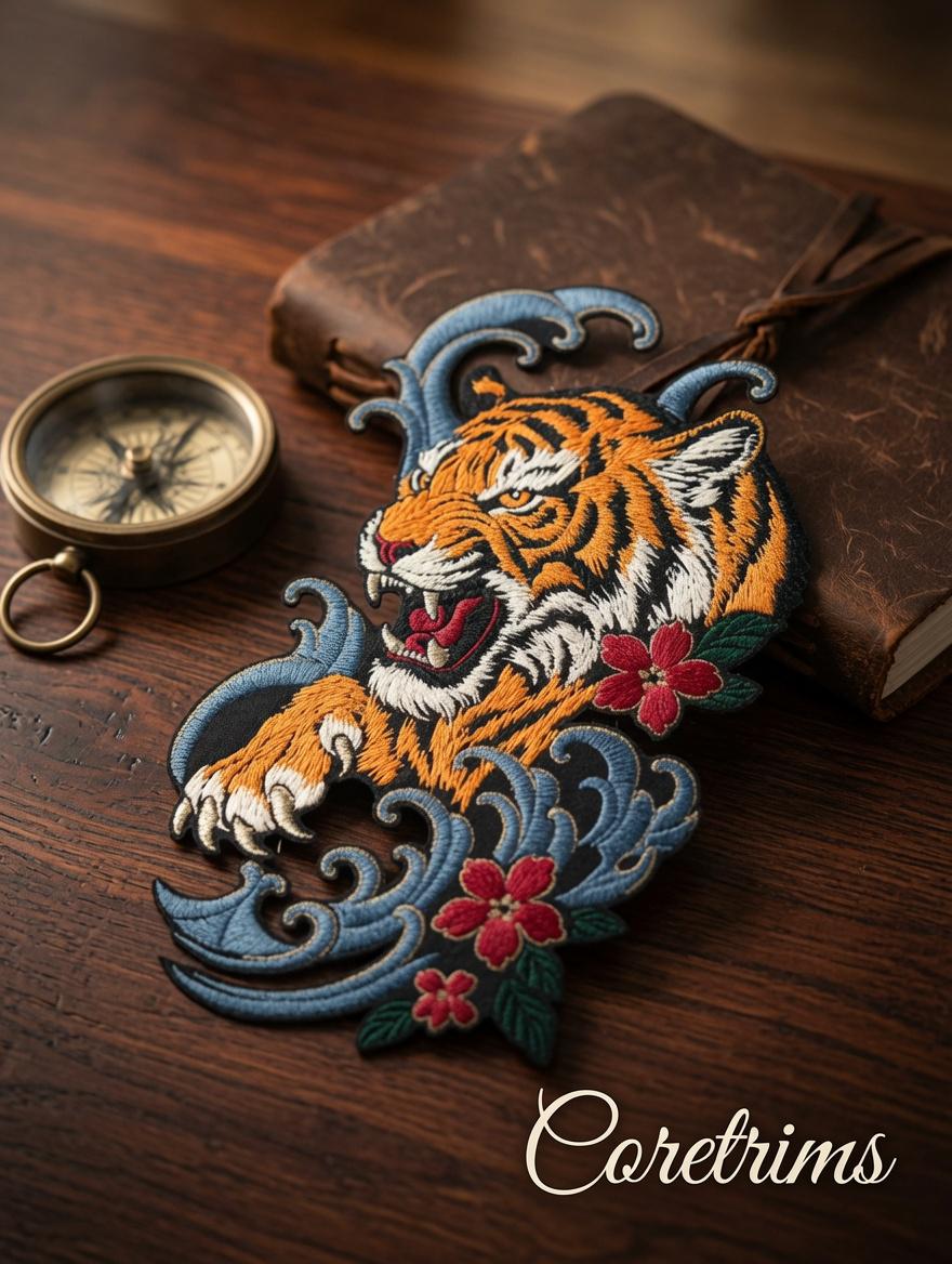 Japanese Style Roaring Tiger Embroidered Patch – product image 3