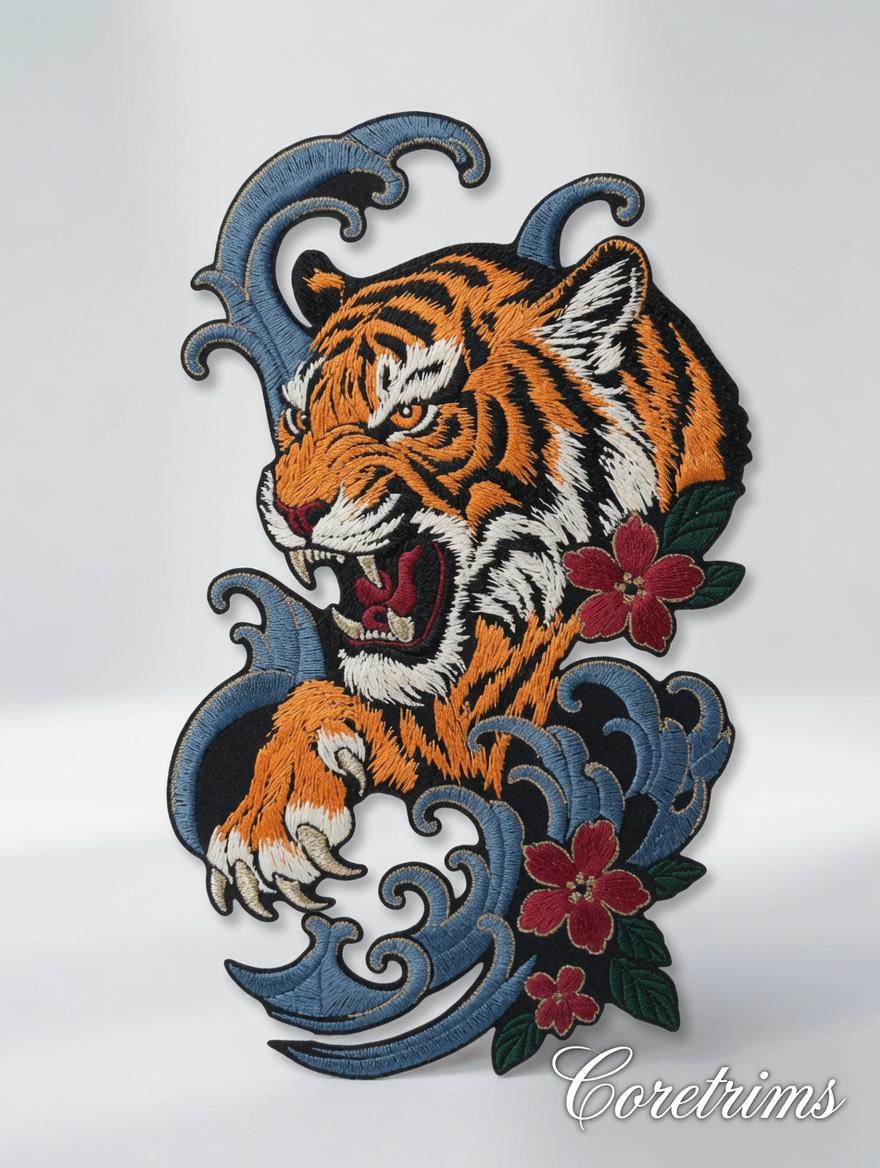 Japanese Style Roaring Tiger Embroidered Patch – product image 9