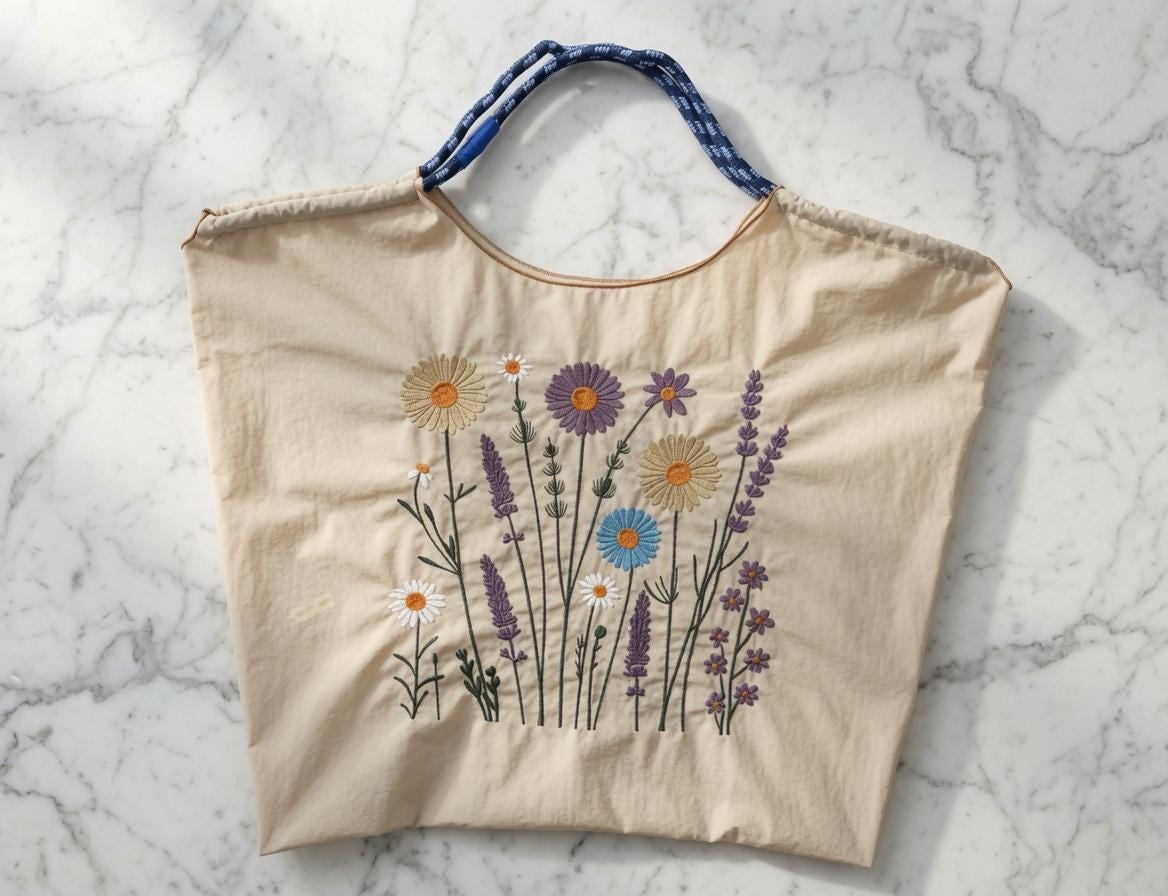 Custom Embroidered Wildflower Tote Bag Daisy Lavender Floral Canvas Shopping Bag Nature Style Gift Made to Order