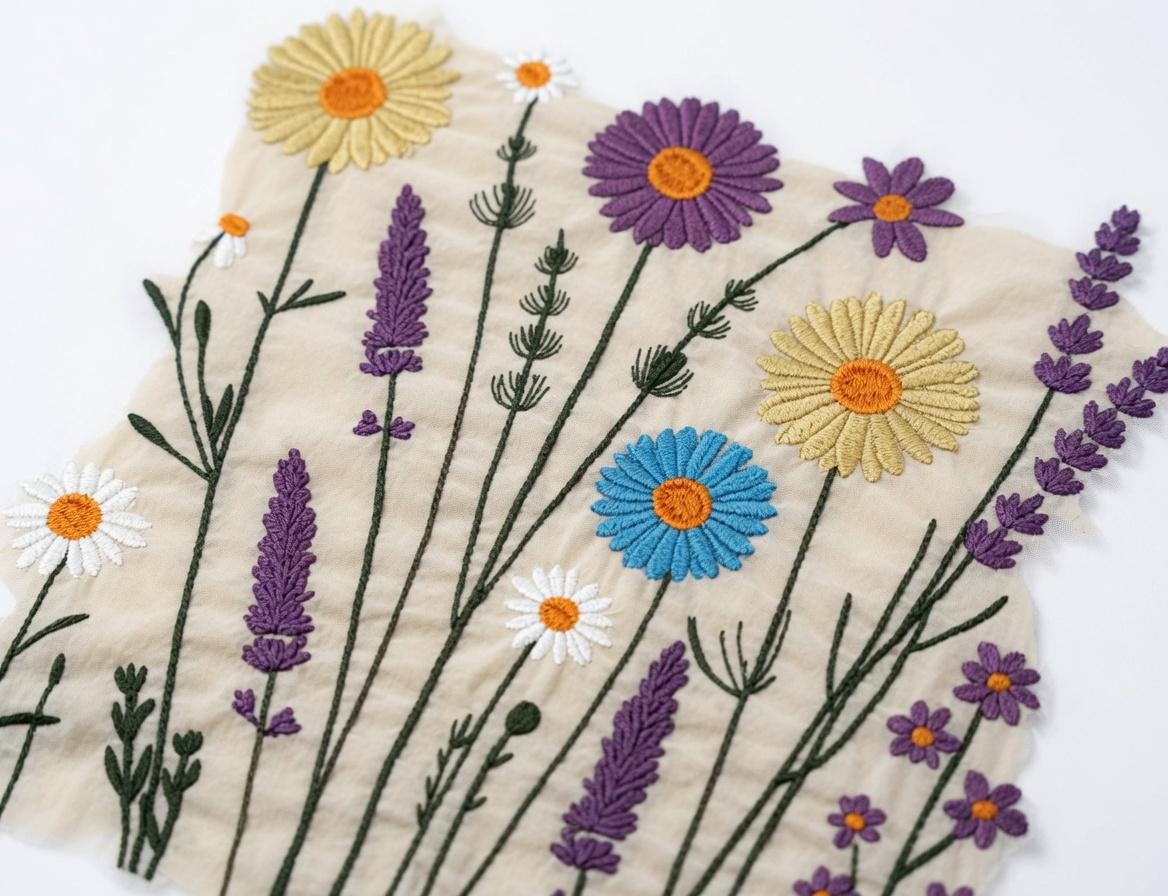 Custom Embroidered Wildflower Tote Bag Daisy Lavender Floral Canvas Shopping Bag Nature Style Gift Made to Order