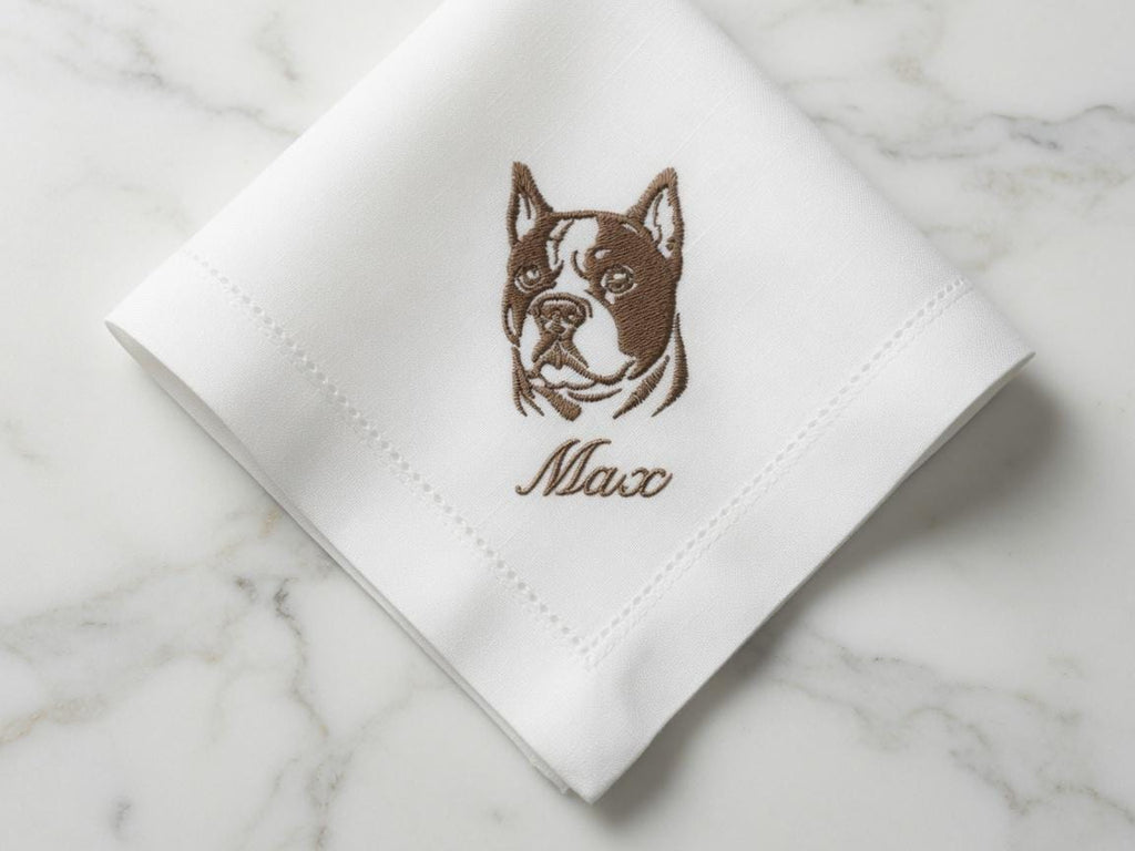 Custom Pet Embroidered Handkerchief Dog Portrait Napkin Personalized Name Max Pet Memorial Gift Made to Order