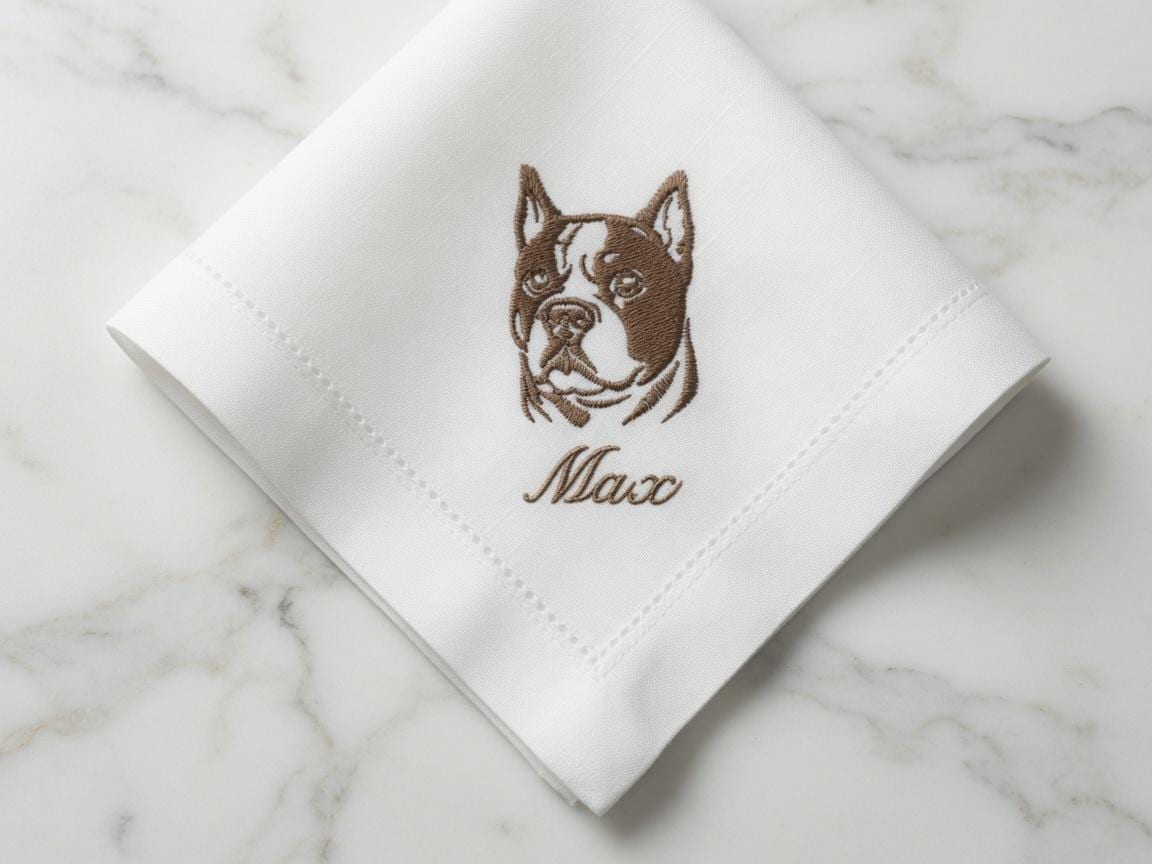 Custom Pet Embroidered Handkerchief Dog Portrait Napkin Personalized Name Max Pet Memorial Gift Made to Order