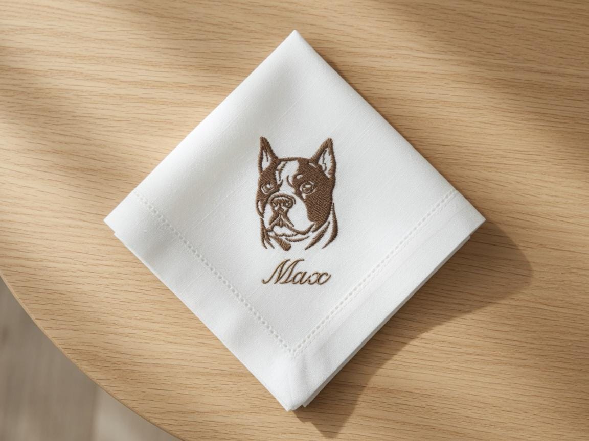 Custom Pet Embroidered Handkerchief Dog Portrait Napkin Personalized Name Max Pet Memorial Gift Made to Order
