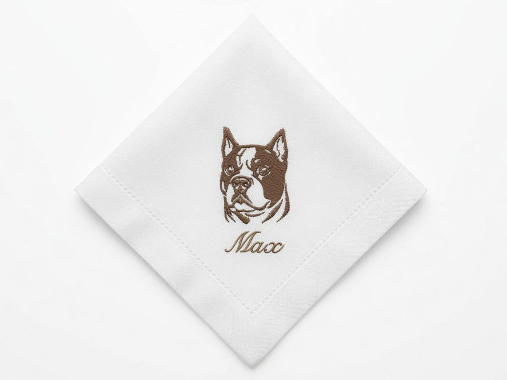 Custom Pet Embroidered Handkerchief Dog Portrait Napkin Personalized Name Max Pet Memorial Gift Made to Order