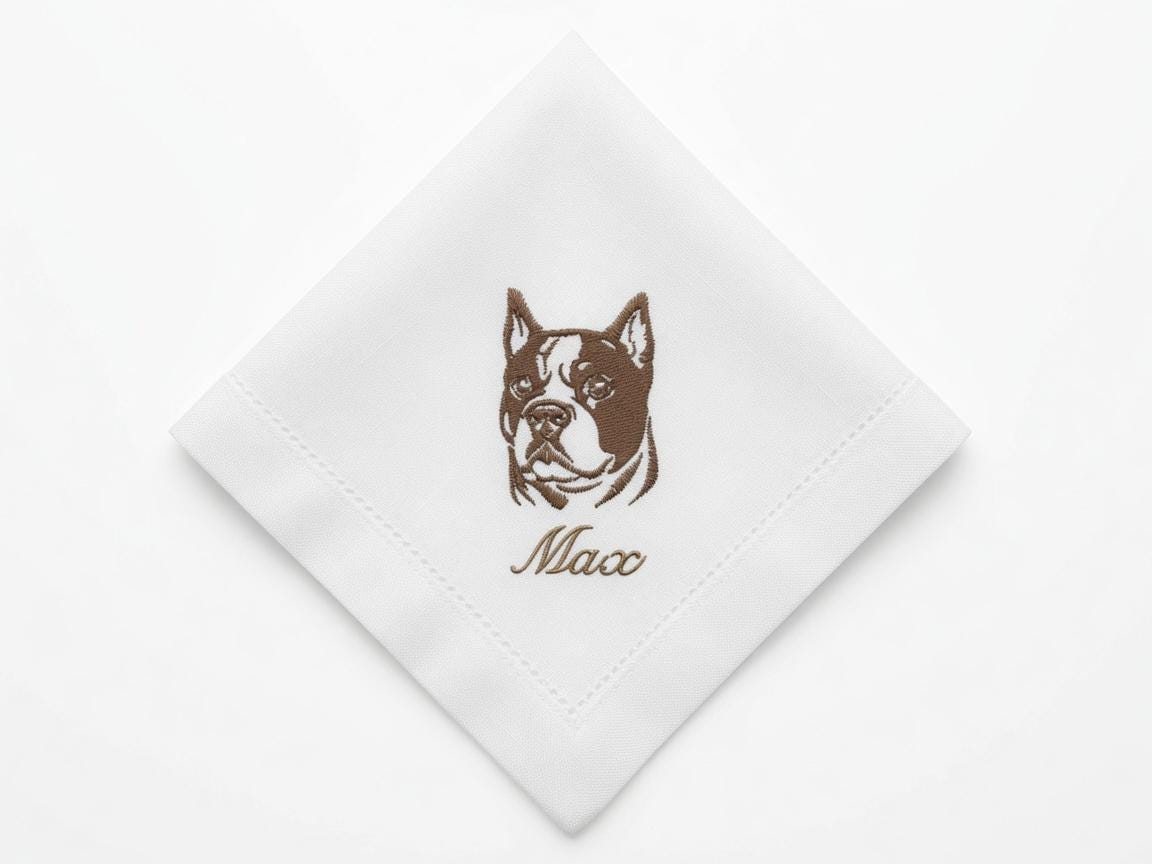 Custom Pet Embroidered Handkerchief Dog Portrait Napkin Personalized Name Max Pet Memorial Gift Made to Order
