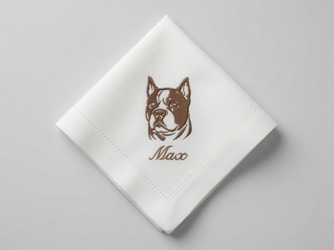 Custom Pet Embroidered Handkerchief Dog Portrait Napkin Personalized Name Max Pet Memorial Gift Made to Order