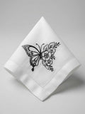 Custom Embroidered Butterfly Floral Napkin Black Thread Butterfly Handkerchief Elegant Table Setting Gift Made to Order  set of two