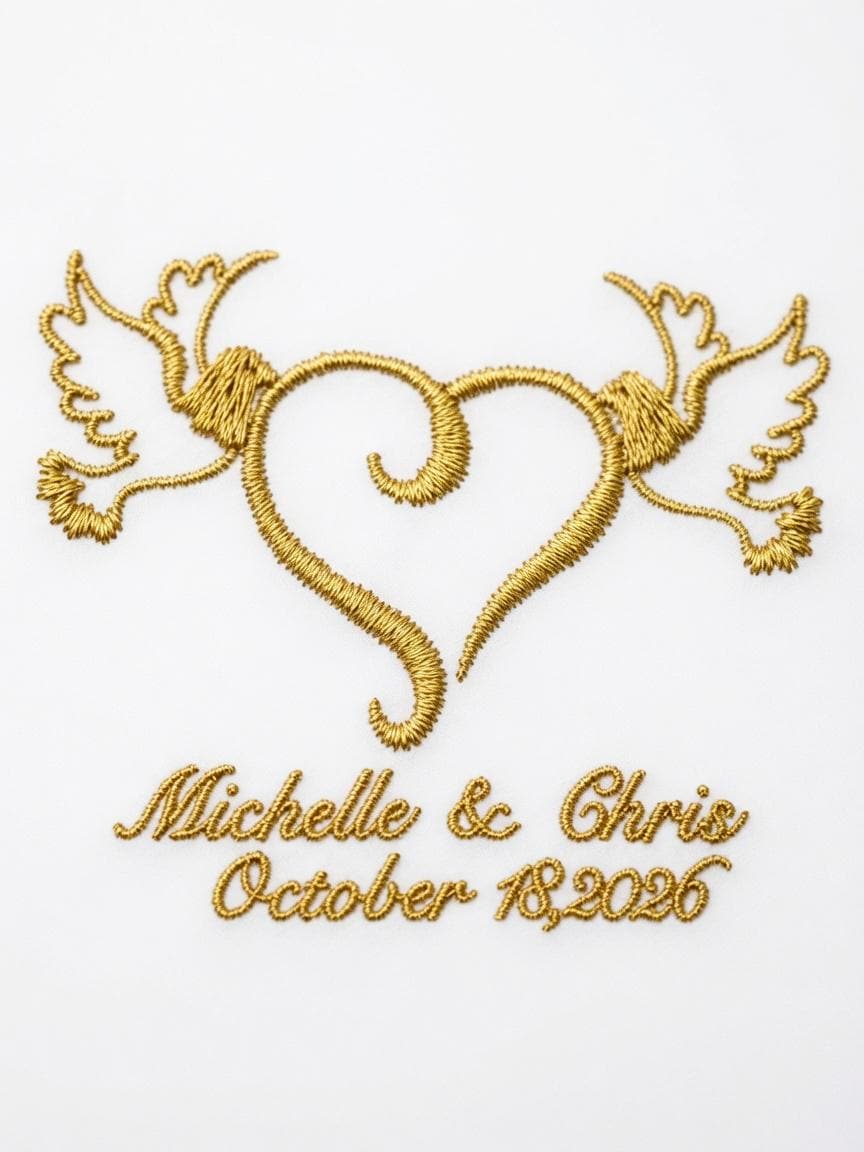 Custom Wedding Embroidered Handkerchief Gold Doves Heart Couple Napkin Personalized Michelle & Chris October 18 2026 Gift. Set of 2