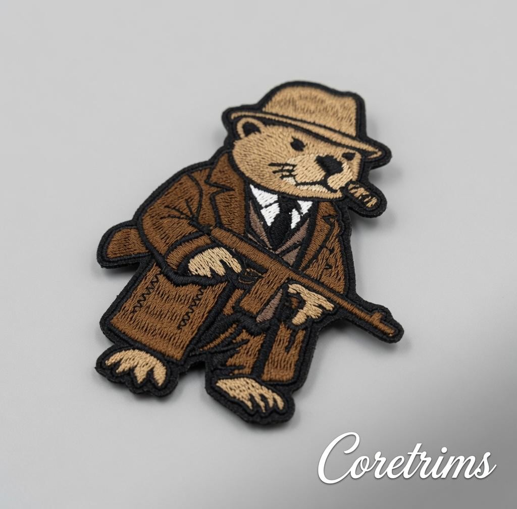 Gangster Beaver Meme  Patch – Mobster Animal with Tommy Gun Embroidered Iron-On Appliqué, Funny Cartoon