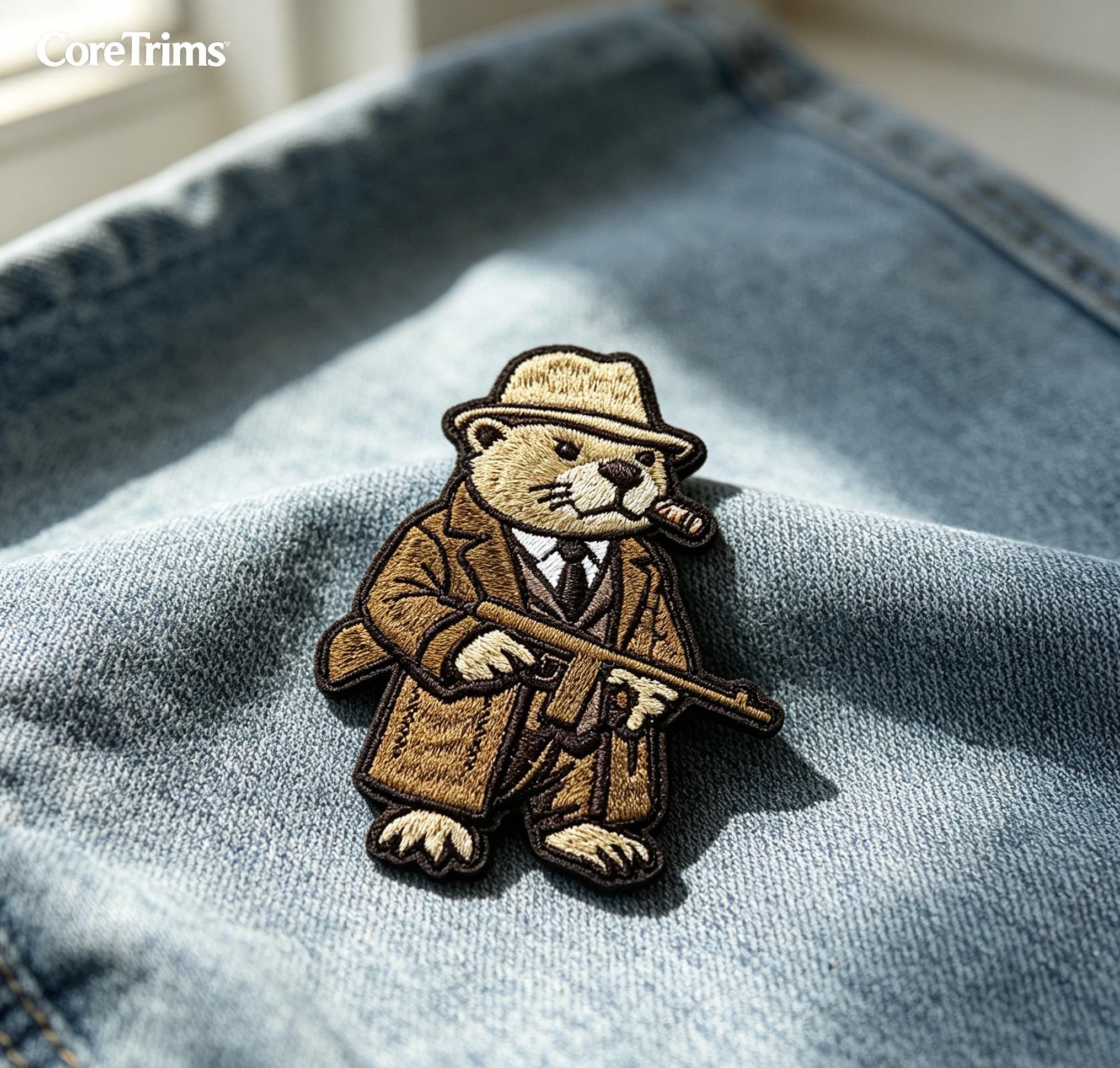 Gangster Beaver Meme  Patch – Mobster Animal with Tommy Gun Embroidered Iron-On Appliqué, Funny Cartoon