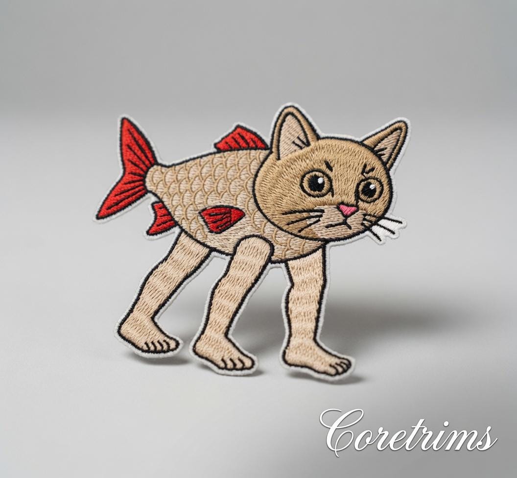 Trulimero Trulicina Catfish Meme |Fish Patch – Funny Cat-Fish Hybrid Embroidered Iron-On Appliqué, Cute Animal Patch