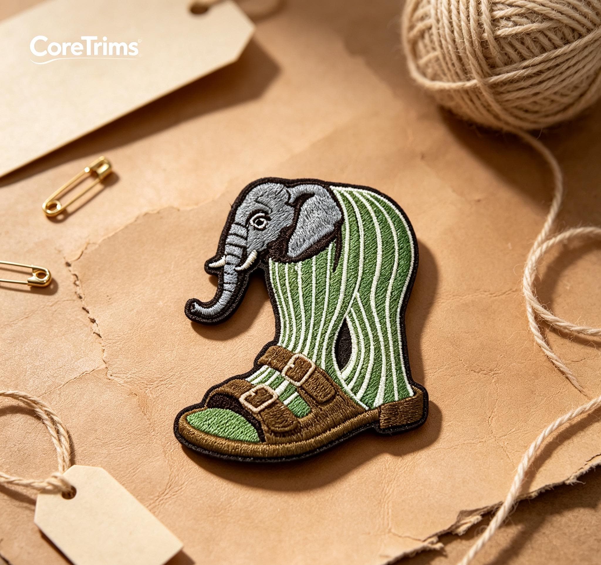 Lirili Larila Cactus Elephant Sandal Meme Patch , Elephant in Sandal Patch – Funny Elephant Sock & Sandal Embroidered Iron-On Appliqué