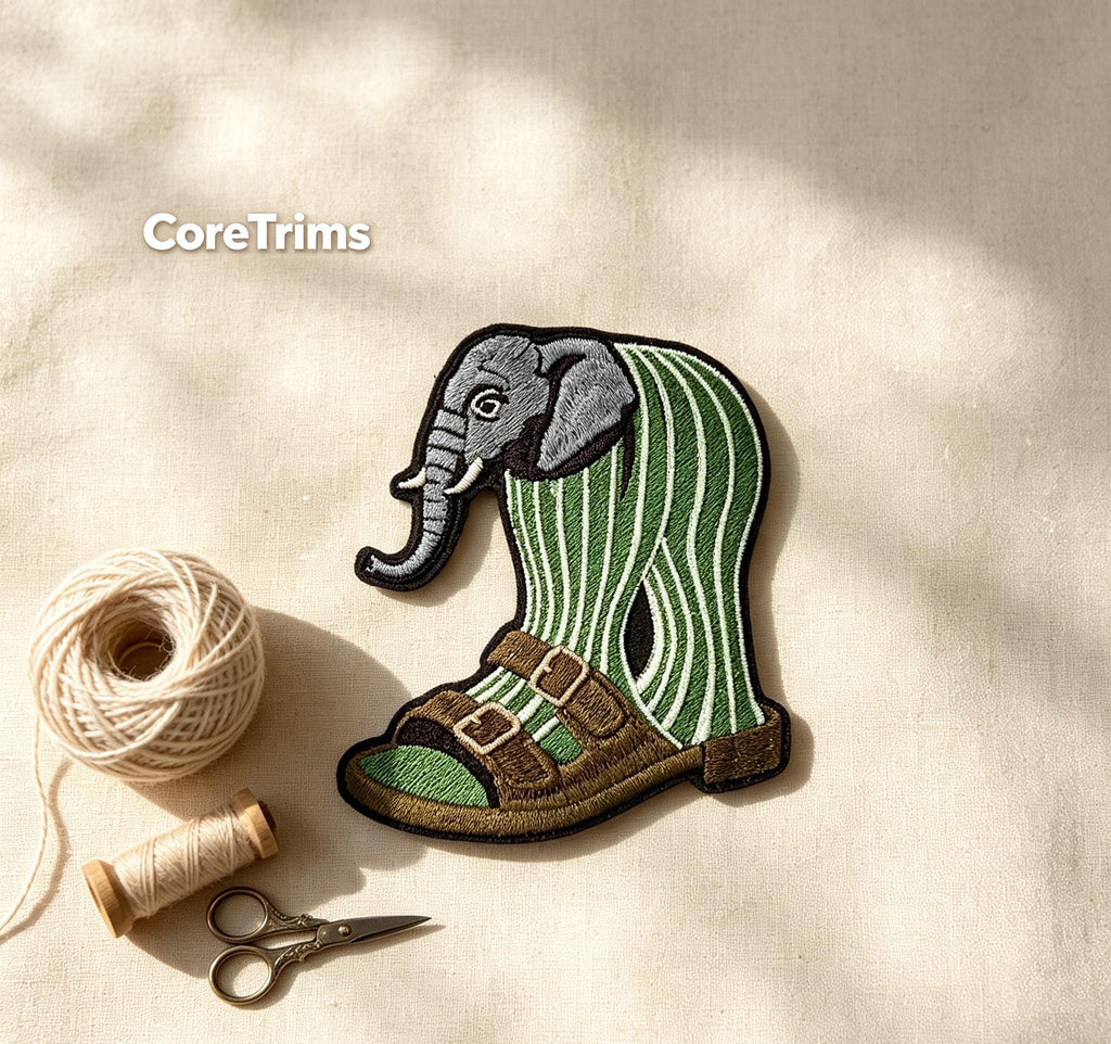 Lirili Larila Cactus Elephant Sandal Meme Patch , Elephant in Sandal Patch – Funny Elephant Sock & Sandal Embroidered Iron-On Appliqué