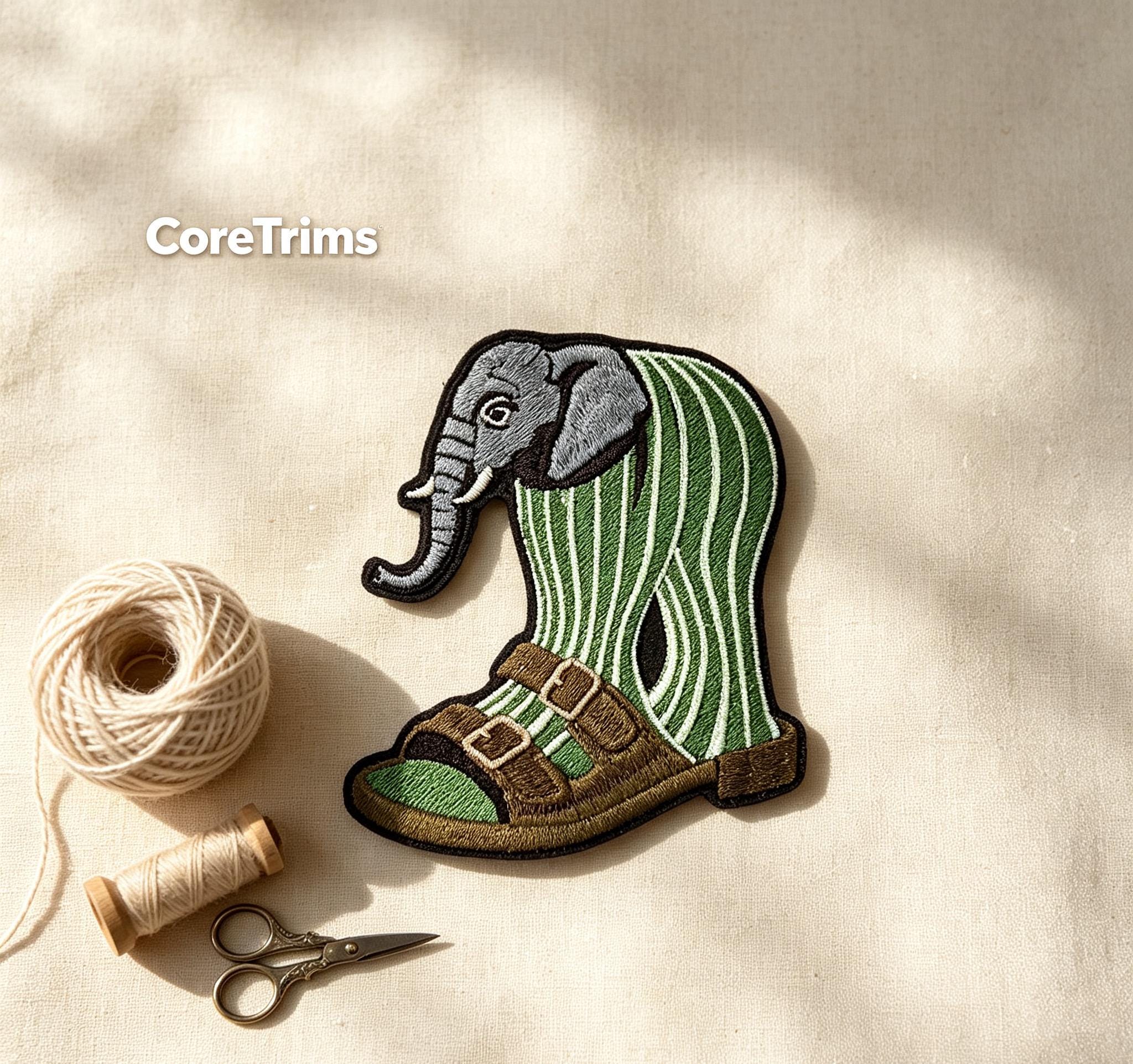 Lirili Larila Cactus Elephant Sandal Meme Patch , Elephant in Sandal Patch – Funny Elephant Sock & Sandal Embroidered Iron-On Appliqué