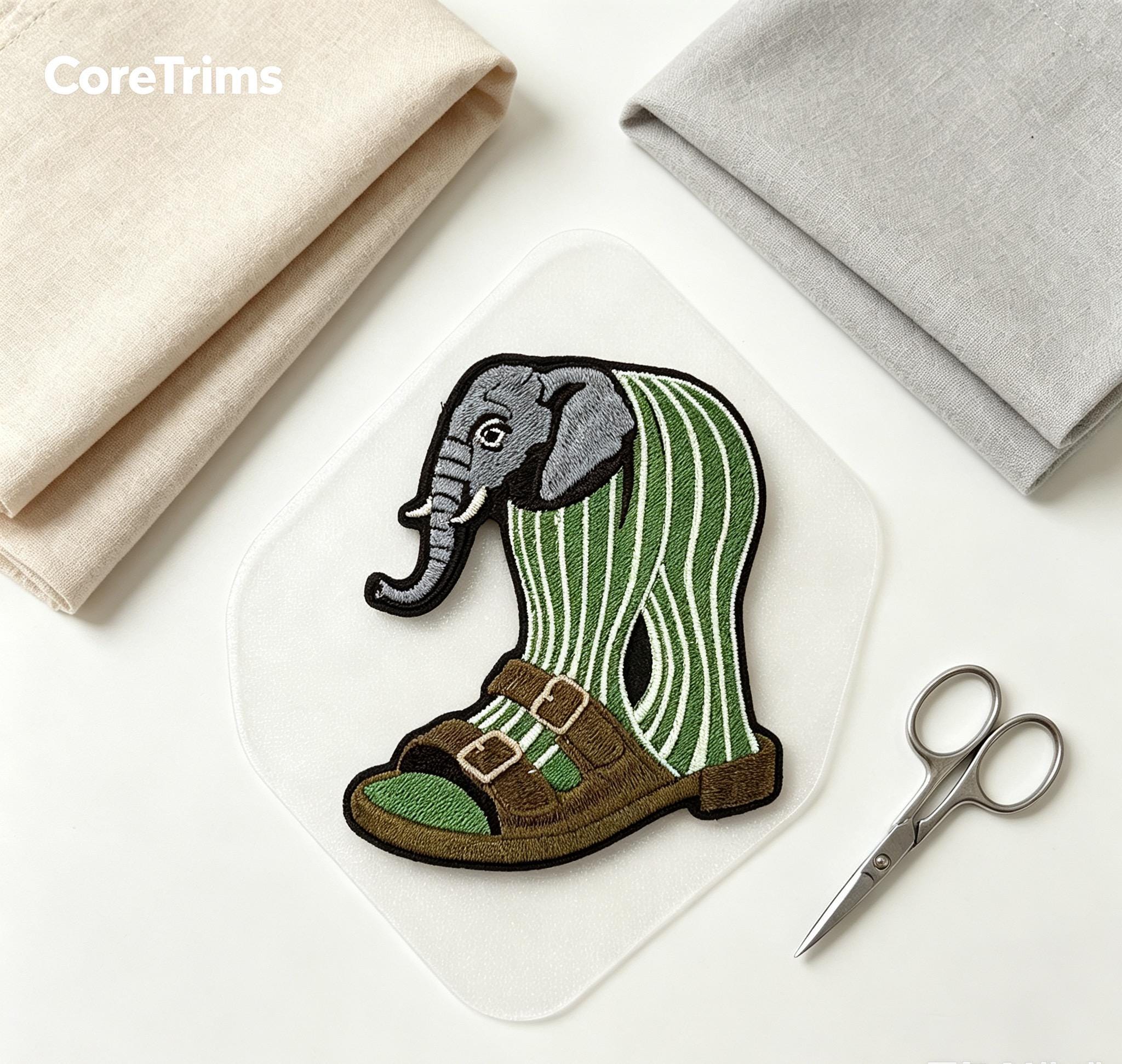 Lirili Larila Cactus Elephant Sandal Meme Patch , Elephant in Sandal Patch – Funny Elephant Sock & Sandal Embroidered Iron-On Appliqué