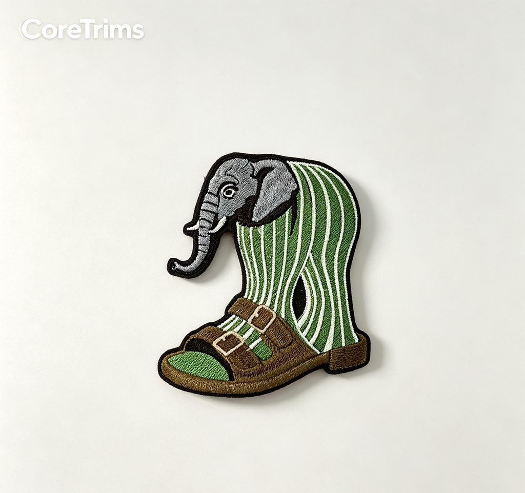 Lirili Larila Cactus Elephant Sandal Meme Patch , Elephant in Sandal Patch – Funny Elephant Sock & Sandal Embroidered Iron-On Appliqué