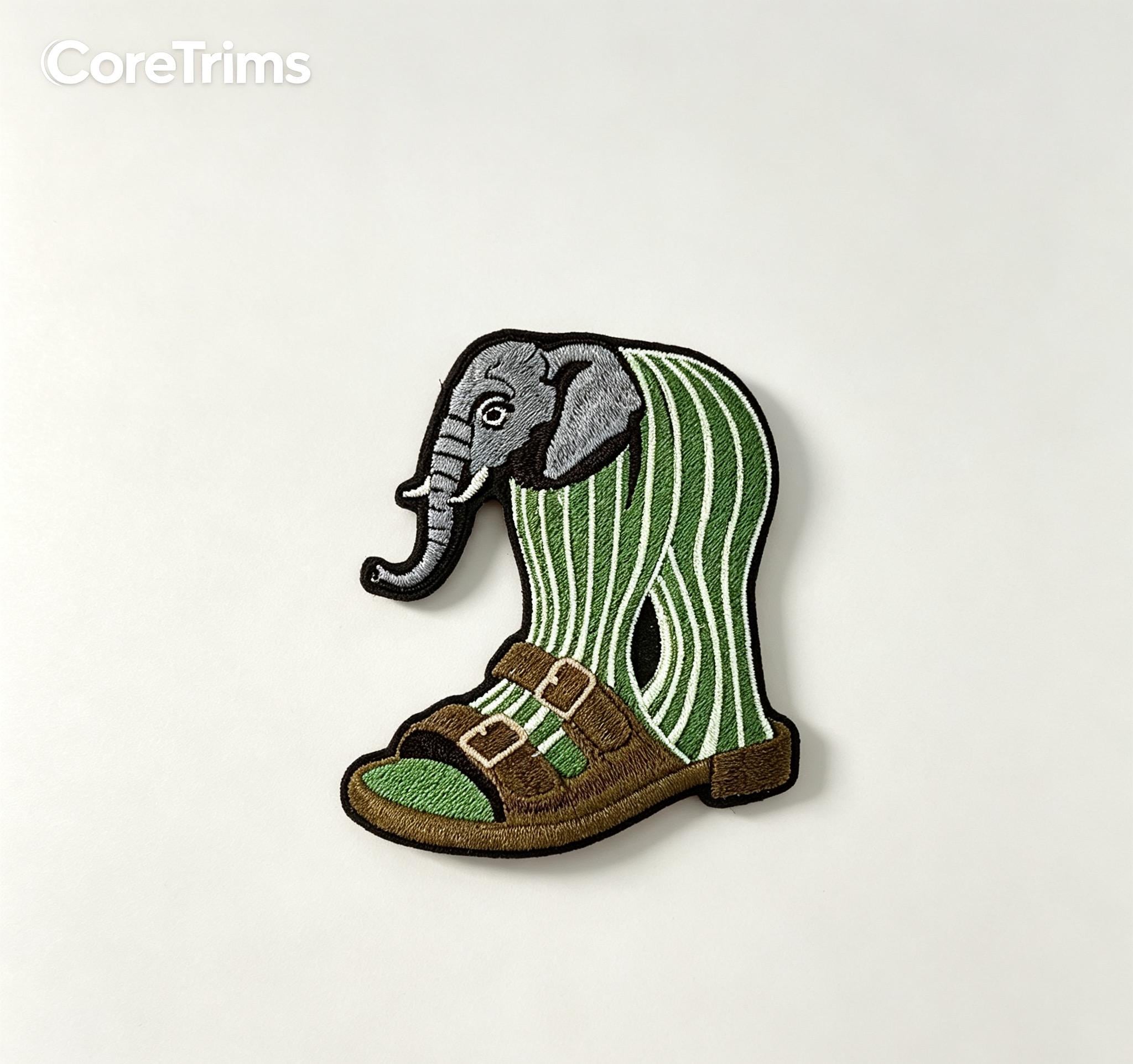 Lirili Larila Cactus Elephant Sandal Meme Patch , Elephant in Sandal Patch – Funny Elephant Sock & Sandal Embroidered Iron-On Appliqué