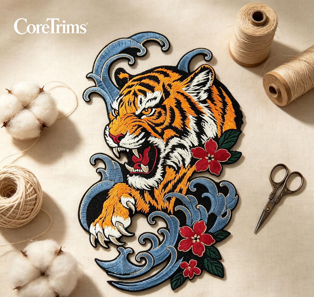 Japanese Style Roaring Tiger Embroidered Patch – product image 5