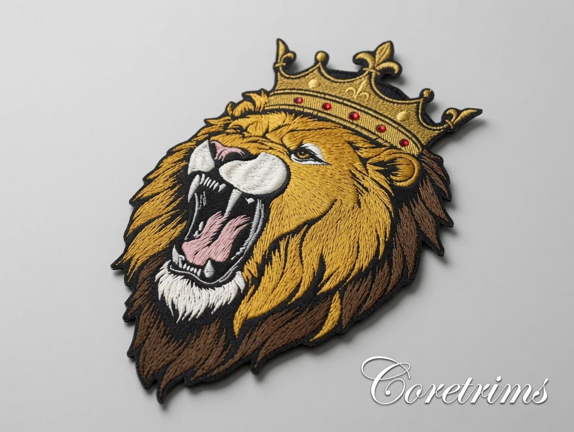 Crowned Roaring Lion Embroidered Iron-On Patch - image 3