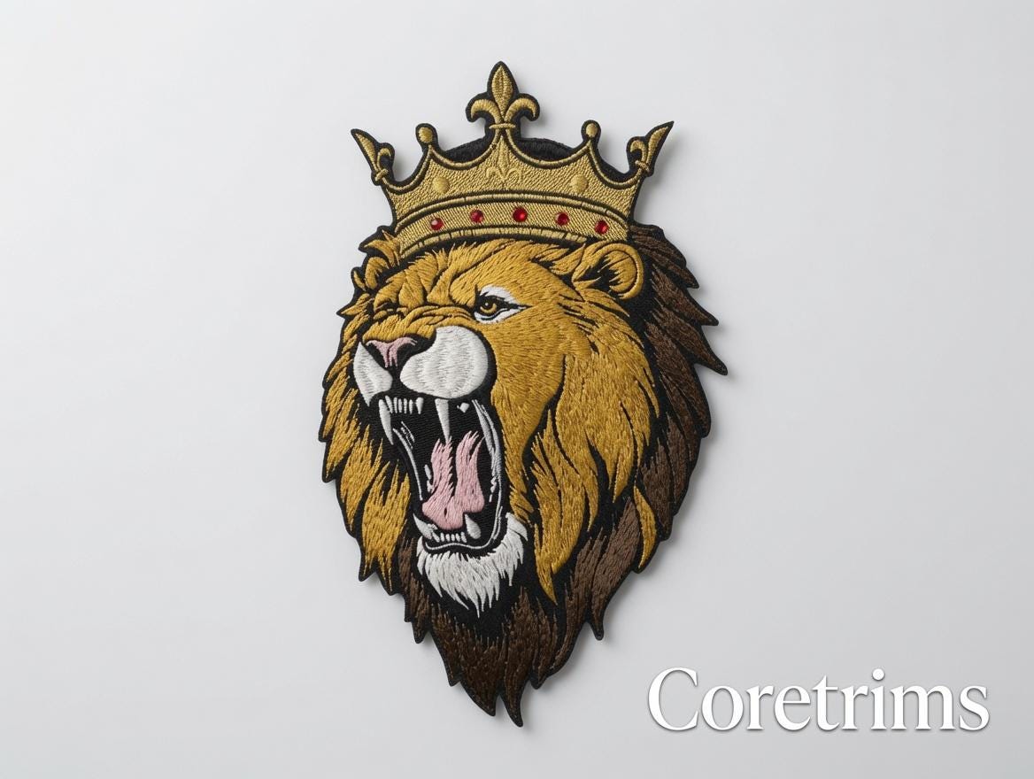 Crowned Roaring Lion Embroidered Iron-On Patch - image 5
