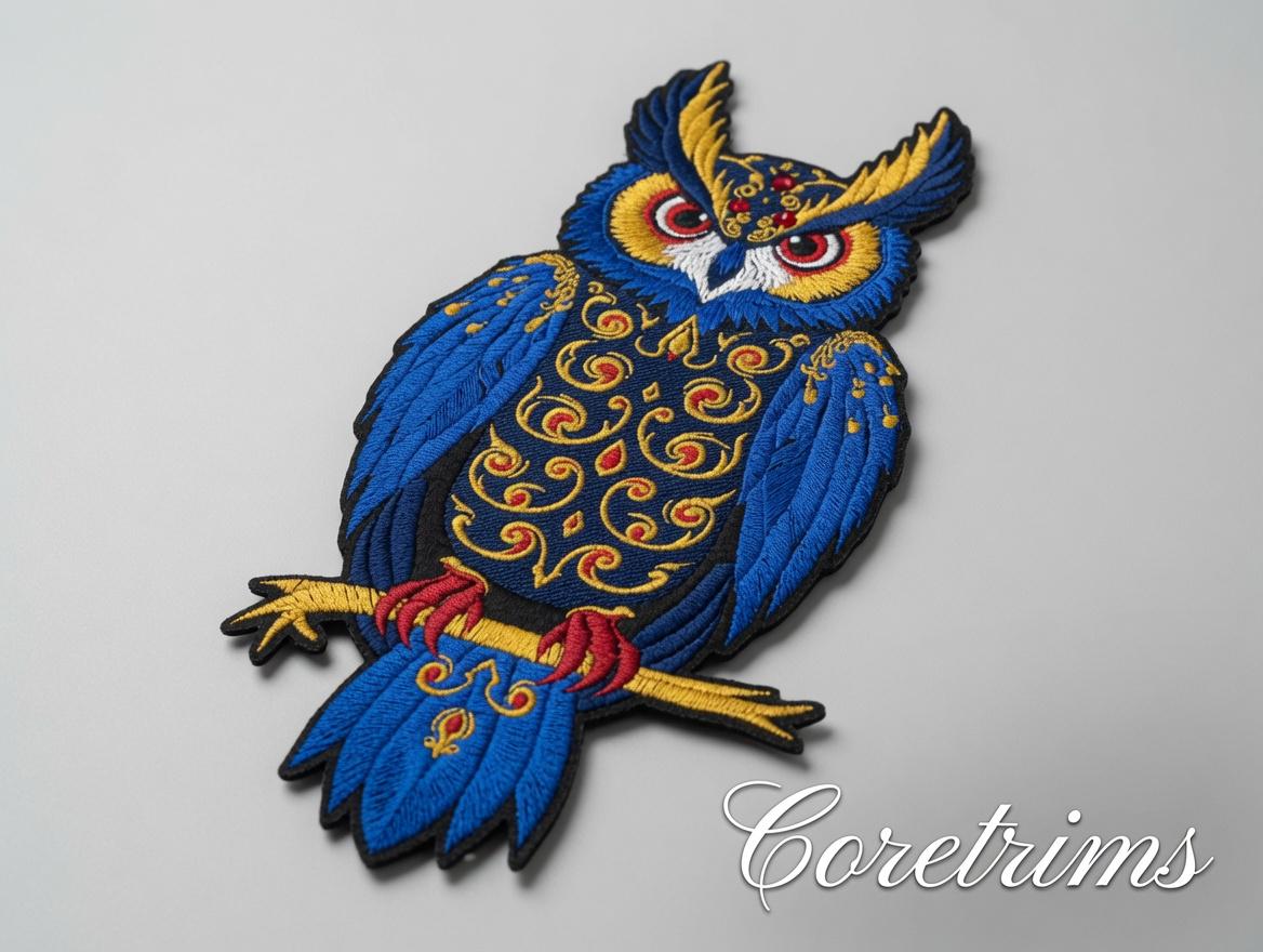 Ornate Blue Owl Embroidered Iron-On Patch - image 4