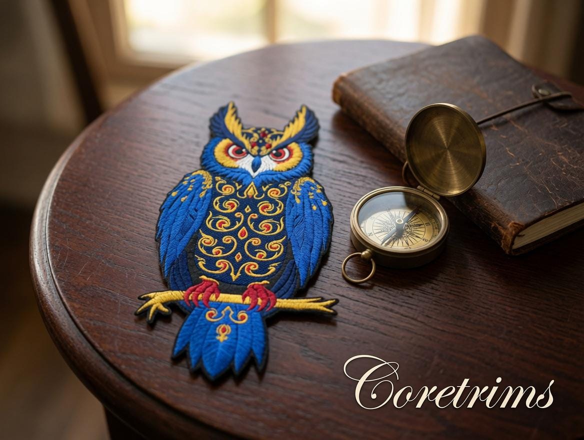 Ornate Blue Owl Embroidered Iron-On Patch - image 5